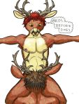  2019 anthro antlers armpit_hair cervid cervine duo fellatio fur hair hi_res horn male male/male mammal nipples nude oral sex sweat thought_bubble triadfox 