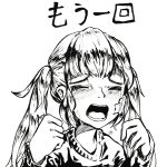  1girl arms_up bandage_on_face blazer blush crying greyscale hands hatsune_miku highres jacket monochrome open_mouth pompmaker1 rolling_girl_(vocaloid) sad tears traditional_media twintails upper_body 