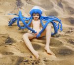  1girl badtastetoybox bangs beach blue_hair breasts eyes_closed figure ikamusume lying nude_beach on_back open_mouth photography pussy small_breasts solo sotai_body squid_girl tentacle uncensored 