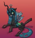  2019 absurd_res anatomically_correct animal_genitalia animal_pussy changeling crown edit equine_pussy fangs female friendship_is_magic hi_res horn looking_at_viewer lying mane my_little_pony my_little_pony:friendship_is_magic nipples on_side pussy queen_chrysalis_(mlp) raised_brow seductive simple_background sketchy_skylar smile solo teats wings 