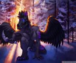  anthro canid canine canis conditional_dnp danza demon feathers female hunting knife landscape mammal patreon snow sunset wings wolf 