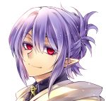  1boy eyebrows_visible_through_hair ferid_bathory hair_between_eyes looking_at_viewer mekeko owari_no_seraph pointy_ears portrait purple_hair red_eyes short_hair smile solo white_background 