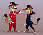  2019 anthro clothing disney duke_weaselton fedora fur grey_eyes hat mammal mustela mustelid musteline red_eyes rin_tyan simple_background smile suit zootopia 