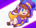  1girl a_hat_in_time art_style_crossover art_style_parody blue_eyes brown_hair cape crossover doodleadvocate female female_only hat hat_kid jacket kirby kirby:_star_allies long_hair one_eye_closed pants shoes smile top_hat umbrella video_games wink yellow_cape zipper 