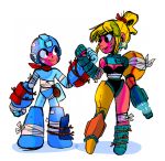  1boy 1girl animated arm_cannon armor bandages bandaid battle_damage blonde_hair bouncing_breasts breasts capcom cleavage clenched_hand crossover damaged drop_shadow earrings friendship looking_at_another metroid metroid_(creature) nintendo pouch redesign respect robot rockman rockman_(character) rockman_(classic) rope samus_aran scar scarf shoulder_armor sparkle super_smash_bros. tied toonimated 