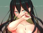  1girl black_hair blood blood_on_face expressionless female long_hair mitake_eiru multicolored_hair original red_hair solo topless upper_body 