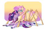  arachnid arthropod blue_eyes blush cloak clothing duo earthsong9405 equid equine fangs fluttershy_(mlp) friendship_is_magic hair horn horse hybrid lying mammal my_little_pony pink_hair pony purple_hair spider twilight_sparkle_(mlp) unicorn 