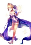  1girl bare_shoulders blonde_hair blue_eyes breasts collarbone commentary_request dress europa_(granblue_fantasy) flower granblue_fantasy hair_between_eyes hair_flower hair_ornament highres short_hair smile solo tiara 