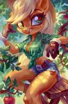  2018 absurd_res anthro anthrofied applejack_(mlp) blonde_hair clothing equid equine female freckles friendship_is_magic gloves green_eyes hair hi_res holivi horse mammal my_little_pony pony sitting solo 