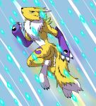  abstract_background action_pose alphagodith ambiguous_gender anthro attack canid canine diamond_storm digimon digimon_(species) jumping leap mammal pose renamon solo 