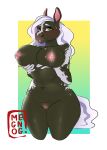  2019 absurd_res anthro areola belly big_breasts black_skin blush breasts bust_portrait digital_media_(artwork) equid equine female freckles green_eyes hair hi_res horse looking_at_viewer mammal mane megnog navel nene(megnog) nipples nude pink_nipples portrait presenting presenting_breasts pussy shy simple_background smile solo white_hair white_tail wide_hips 