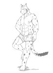  abs clothing crotch_tuft felid leopard male mammal monochrome muscular muscular_male nipples ose_(tas) pantherine pecs solo tokyo_afterschool_summoners tyrving underwear video_games 