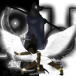  2019 absurd_res angel anthro arrow bow_(weapon) breasts canid canine canis clothed clothing digital_media_(artwork) doggo:3 duo feathered_wings feathers female fluffy fur glowing hair hi_res holding_object holding_weapon humanoid looking_at_viewer mammal meghan(angel!meghan) melee_weapon mike(reaper!mike) paws polearm ranged_weapon reaper_(disambiguation) scythe standing weapon wings 