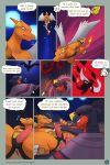  2019 anal anal_penetration animal_genitalia animal_penis anthro anthro_on_anthro anus charizard comic dialogue duo_focus english_text erection garchomp group haychel hemipenes hi_res male male/male multi_penis nintendo penetration penis pok&eacute;mon pok&eacute;mon_(species) speech_bubble text video_games 