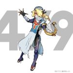  1girl androgynous bandage blonde_hair braid dark_skin full_body hat long_hair looking_at_viewer mask nintendo nyagiratwist pointy_ears ponytail red_eyes reverse_trap sheik solo super_smash_bros. surcoat the_legend_of_zelda the_legend_of_zelda:_ocarina_of_time 