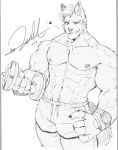  2019 abs anthro biceps canid canine clothing fur hair kemono male mammal muscular muscular_male nipples pecs zanakil 