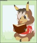  2019 alpaca animal_crossing anthro book brown_eyes brown_fur camelid clothed clothing fur grass hair hooves mammal nintendo reading red_sweater simple_background solo sweater tagme verona7881 video_games 