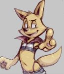  3_fingers anthro canid canine clothed clothing dandi fox half-closed_eyes kaiketsu_zorori male mammal navel open_mouth pawpads shirt shorts simple_background sketch skimpy solo standing thong zorori 