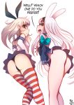  2girls animal_ears artist_name ass azur_lane black_eyes black_hairband black_panties blonde_hair blue_skirt brown_eyes bunny_ears commentary crop_top crossover elbow_gloves english_commentary english_text feet_out_of_frame foxinshadow gloves hairband highres kantai_collection long_hair long_sleeves looking_at_viewer microskirt miniskirt multiple_girls namesake panties red_panties shimakaze_(azur_lane) shimakaze_(kantai_collection) simple_background skirt standing striped striped_legwear thighhighs underwear white_background white_gloves white_hair 