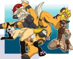  2018 anal anal_penetration anthro arcanine balls butt canid canine canis digital_media_(artwork) draxler erection fox fur humanoid_penis male male/male mammal nintendo nipple_piercing nipples nude open_mouth paws penetration penis piercing pok&eacute;mon pok&eacute;mon_(species) regal-bowser sex simple_background size_difference smile tongue video_games wolf 