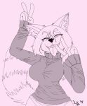  2019 ailurid anthro breasts clothing female fluffy fluffy_tail hi_res mammal panties peace_sign_(disambiguation) red_panda salaciouslx signature simple_background slit_pupils solo teeth tongue tongue_out turtleneck underwear 