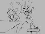  big_butt bikini biting_lip butt canid canine cavity_search clothed clothing crossdressing disney dracojeff female fox girly judy_hopps lagomorph leporid male mammal medical_gloves nick_wilde rabbit scared size_difference sketch stool swimsuit table thick_thighs wide_hips worried zootopia 
