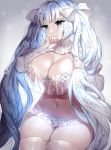  blue_eyes bow breasts camisole cleavage covering_mouth flower frilled_panties frills hair_bow hand_over_own_mouth highres large_breasts long_hair original panties skindentation thighhighs touwa_nikuman twintails underwear very_long_hair white_hair white_legwear 