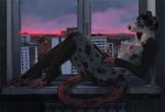  anthro breasts building city claws cloud didelphid female fossa666 fur hair half-closed_eyes headphones hi_res inside mammal marsupial nipples nude pink_nipples pink_nose profile reclining sky solo spots spotted_fur toe_claws twilight whiskers window window_sill 