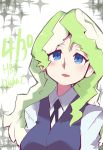  1girl blue_eyes blush breasts character_name collared_shirt dated diana_cavendish eyes_visible_through_hair hys-d light_green_hair little_witch_academia long_hair looking_at_viewer multicolored_hair parted_lips portrait shirt smile solo two-tone_hair upper_body white_shirt 