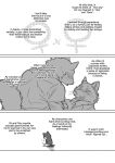  2015 anthro blush clothed clothing comic domestic_cat duo english_text eye_contact felid feline felis fully_clothed greyscale looking_at_another male mammal maririn monochrome nude open_mouth simple_background solo text white_background ♀ 