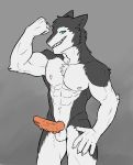  abs absurd_res anthro athletic barbed_penis biceps big_muscles black_fur blue_eyes bulge claws clothed clothing countershading discordnight dog_tags dragon drooling flexing front_view fur grey_fur hair hi_res knot looking_at_viewer male mammal multicolored_fur muscular muscular_male navel obliques open_mouth pecs penis portrait pose saliva solo three-quarter_portrait tongue tongue_out topless triceps two_tone_fur underwear white_countershading white_fur 
