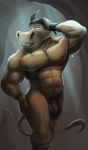  anthro asinus beard blue_eyes bracelet clothed clothing donkey equid equine facial_hair frostbiteposters fur half-closed_eyes hand_on_butt hand_on_head jewelry male mammal muscular muscular_male open_mouth pecs solo standing underwear 