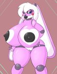  &lt;3 abstract_background animatronic anthro big_breasts black_lips black_nipples blue_eyes breasts fan_character female five_nights_at_freddy&#039;s hair huge_breasts hyper hyper_breasts lagomorph leporid long_ears looking_at_viewer machine mammal nipples pussy rabbit robot solo starit video_games white_hair yuni_hermit 