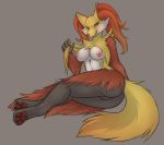  2019 amber_eyes anthro blush breasts claws delphox eternity-zinogre female grey_background hi_res licking licking_lips nintendo nipples pawpads pok&eacute;mon pok&eacute;mon_(species) pussy simple_background solo tongue tongue_out video_games 