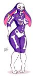 2019 anthro bare_shoulders black_sclera bone breasts curvaceous eyebrows eyelashes female fur haibet hare hi_res lagomorph leporid long_ears looking_at_viewer mammal nipples nude pussy rabbit simple_background skeleton smile solo standing thick_thighs traditional_media_(artwork) white_background 