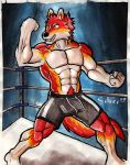  anthro canid canine canis clothing hi_res male mammal muscular shorts silverferak wolf wrestling 