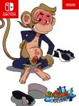  balls blush bow_tie brown_fur clothed clothing erection feet footwear fur grimace hot_sake humanoid_penis konsaru legwear male mammal monkey nintendo nintendo_switch peeking_out penis primate shiny shoes small_dick socks solo sweat underwear video_games yo-kai_watch 