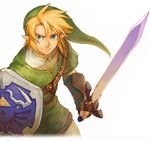  belt blonde_hair blue_eyes hat holding holding_sword holding_weapon left-handed link lowres male_focus master_sword pointy_ears ponky shield smile solo sword the_legend_of_zelda the_legend_of_zelda:_twilight_princess weapon 