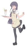  apron asamoto bad_id bad_pixiv_id bangs black_legwear blue_eyes blunt_bangs food long_hair open_mouth parfait purple_hair skirt smile solo thighhighs tray waitress working!! yamada_aoi zettai_ryouiki 