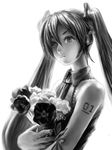  bad_id bad_pixiv_id bouquet face flower greyscale hands hatsune_miku long_hair monochrome necktie occult_soda simple_background solo tattoo twintails vocaloid 