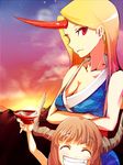  blonde_hair hayasisan horn horns hoshiguma_yuugi ibuki_suika long_hair multiple_girls orange_hair red_eyes smile touhou 