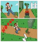  1boy ^_^ absurdres baseball_cap closed_eyes comic fence gameplay_mechanics hat highres no parody pokemon pokemon_(game) red_(pokemon) red_(pokemon_rgby) rnzzz sad silent_comic tears tree 