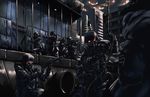  gloves glowing glowing_eyes gun helghast helmet hironii_(hirofactory) killzone military military_uniform multiple_boys rappelling rope sta52 uniform weapon 