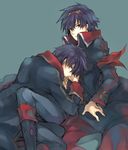  blue_hair coat dual_persona garlock_simon goggles goggles_on_head kuroemon male_focus multiple_boys older selfcest simon tengen_toppa_gurren_lagann time_paradox trench_coat 