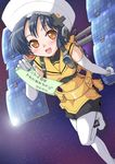  bioroid_hei blouse blue_hair blush boots elbow_gloves flashlight gloves hair_ornament hat hayabusa_(spacecraft) headphones mecha_musume original personification short_hair shorts solo space space_craft tanabata tanzaku translated watch wristwatch yellow_eyes 