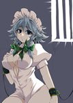  blue_eyes braid breasts hairband izayoi_sakuya large_breasts maid maid_headdress ribbon short_hair silver_hair solo tajima_yuuki touhou twin_braids 