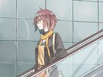  aharan bad_id bad_pixiv_id earrings escalator jewelry original red_hair scarf short_hair solo 