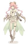  armor ass_visible_through_thighs asymmetrical_clothes bad_id bad_pixiv_id bare_shoulders boots bracelet gauntlets gloves green_eyes horns jewelry legs long_hair necklace original pink_hair pointy_ears single_glove skirt solo terumii thigh_strap 