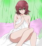  artist_request bed_sheet covering green_eyes mikado_ryouko naked_sheet nude red_hair solo to_love-ru 