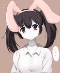  1girl animal_ears bad_id bad_pixiv_id black_hair blush bunny_ears fake_animal_ears head_tilt mizukami_ryouma monoko pale_skin solo yume_nikki 